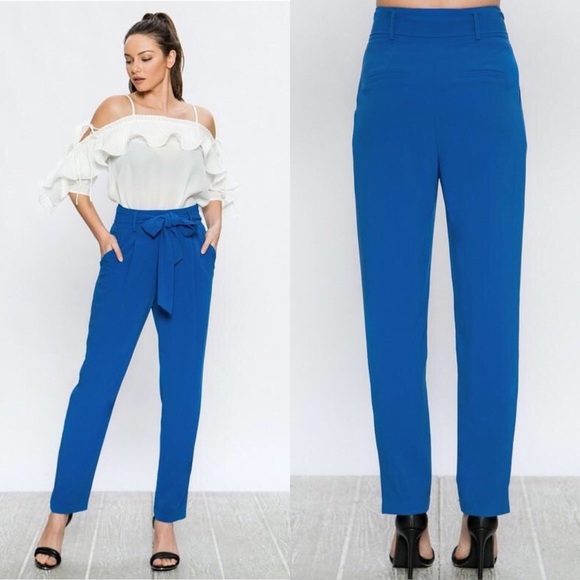 Royal Blue High Waisted Pegged Pants - Picture 1 of 7